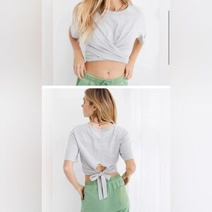 Aerie Cropped Wrapback T-Shirt XS Heather Gray